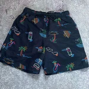 Jake Austin Men's Cocktail Paradise Print Black Swim Trunks Board Shorts Sz S